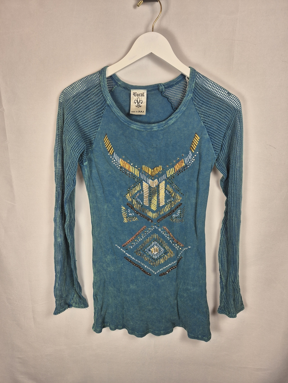 Vocal Teal Long-Sleeve Mesh Sleeve Graphic Tee Size XL